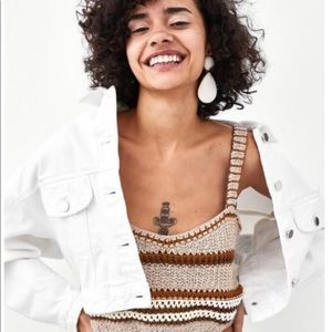 Zara Brown Multicolor Striped Crochet Crop Tank